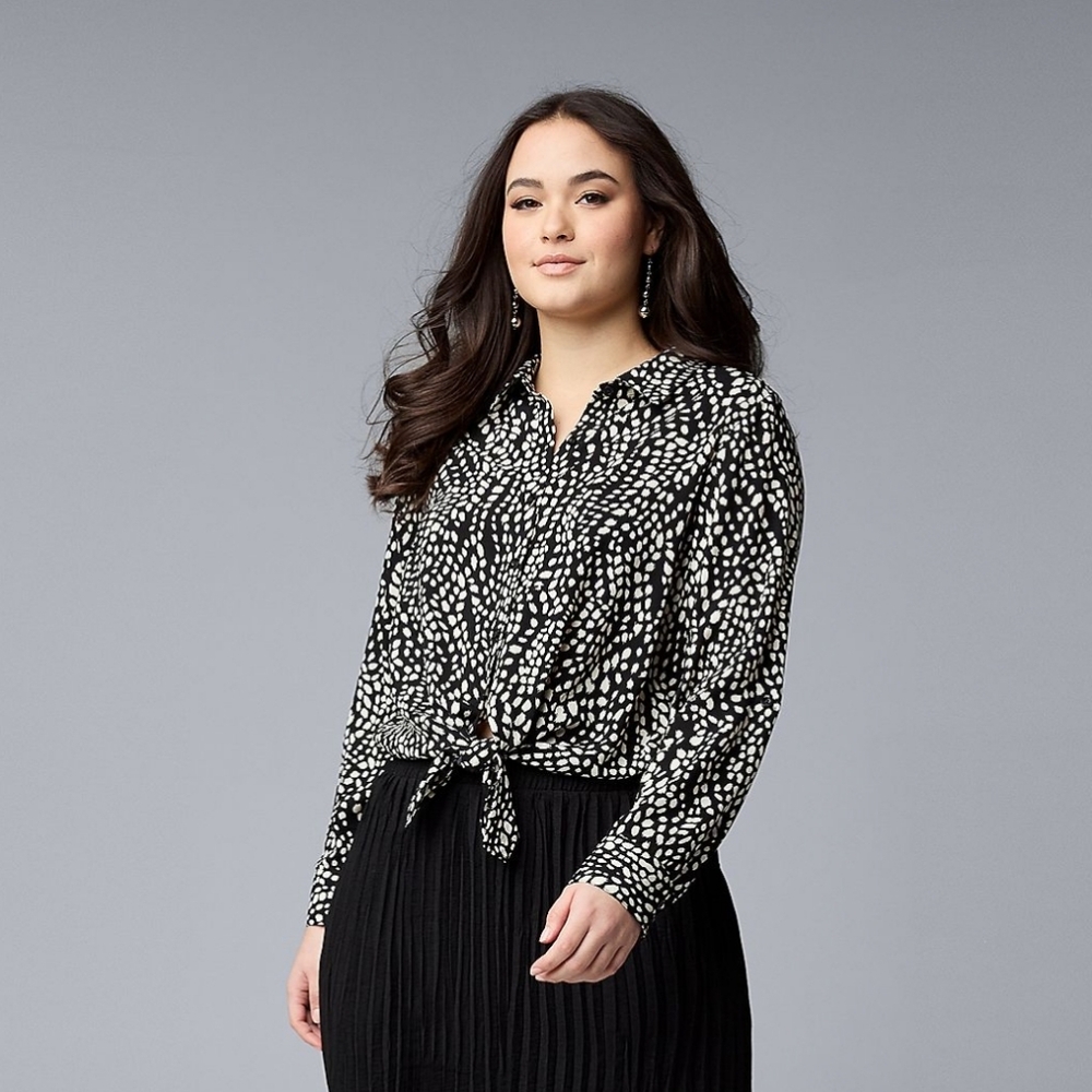Simply Vera Wang Knot Front Long Sleeve Shirt Size Large